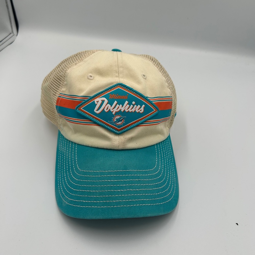 Fanatics Trucker Hat Mens OSFA Teal Cream Miami Dolphins NFL Snapback Mesh Cap
